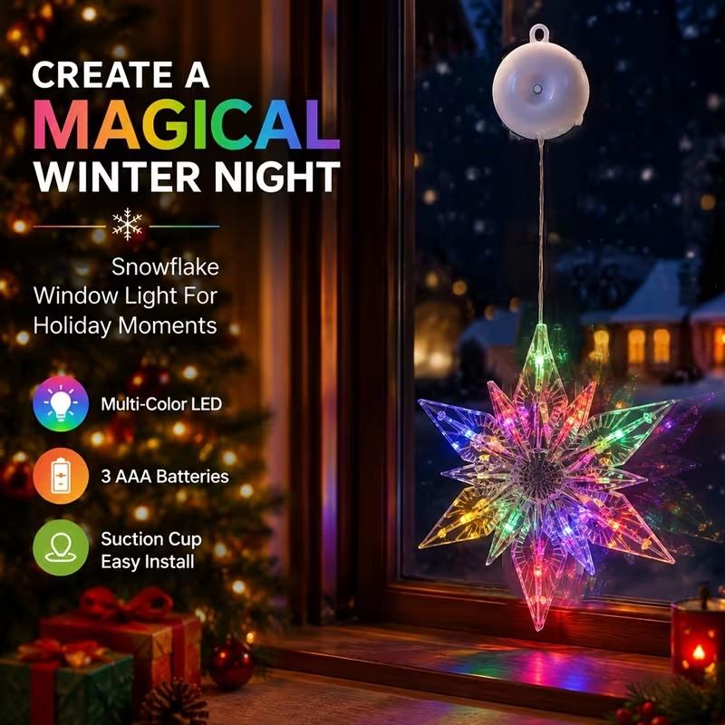 🎄❄️ DIY Christmas Snowflake Suction Cup LED Lights ✨ | Battery Operated, Warm & Multi-Colour, Window Suction Lights, Christmas Home & Party Decor