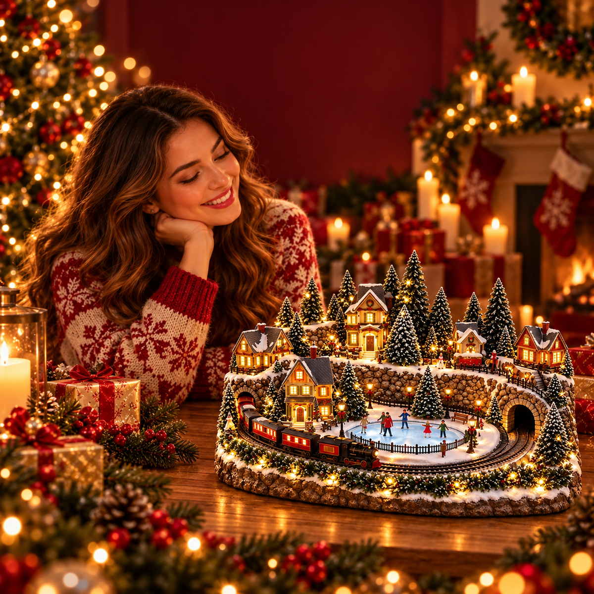 🚞💡 49% OFF Today! ✨ Magical Christmas Train & Skating Rink – Bring Holiday Magic Home! ✨