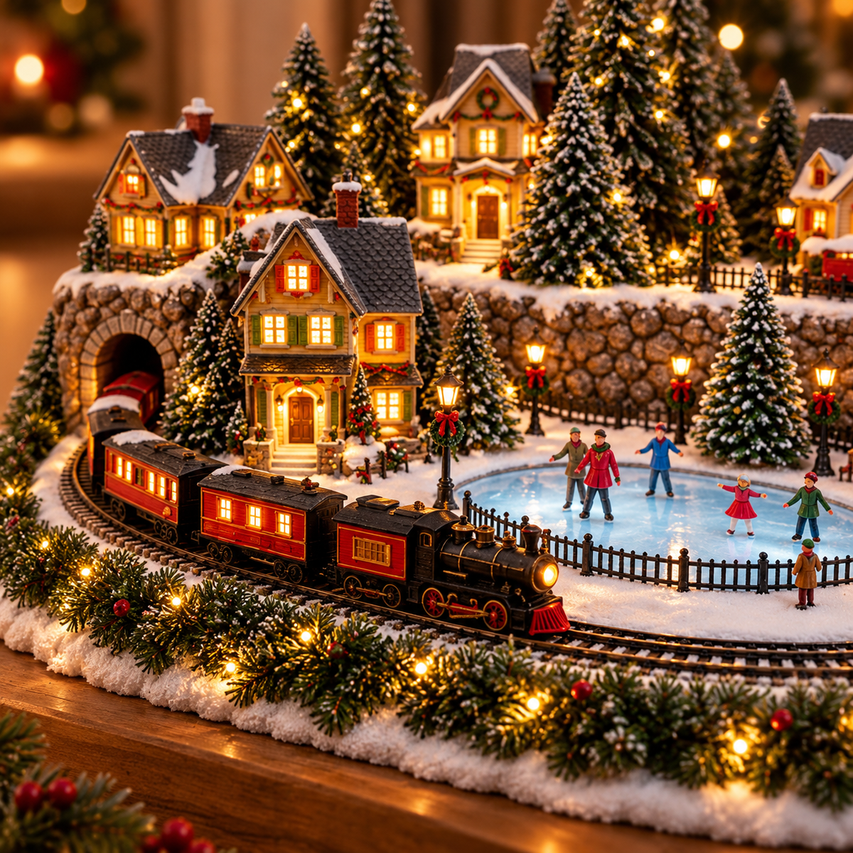 🚞💡 49% OFF Today! ✨ Magical Christmas Train & Skating Rink – Bring Holiday Magic Home! ✨