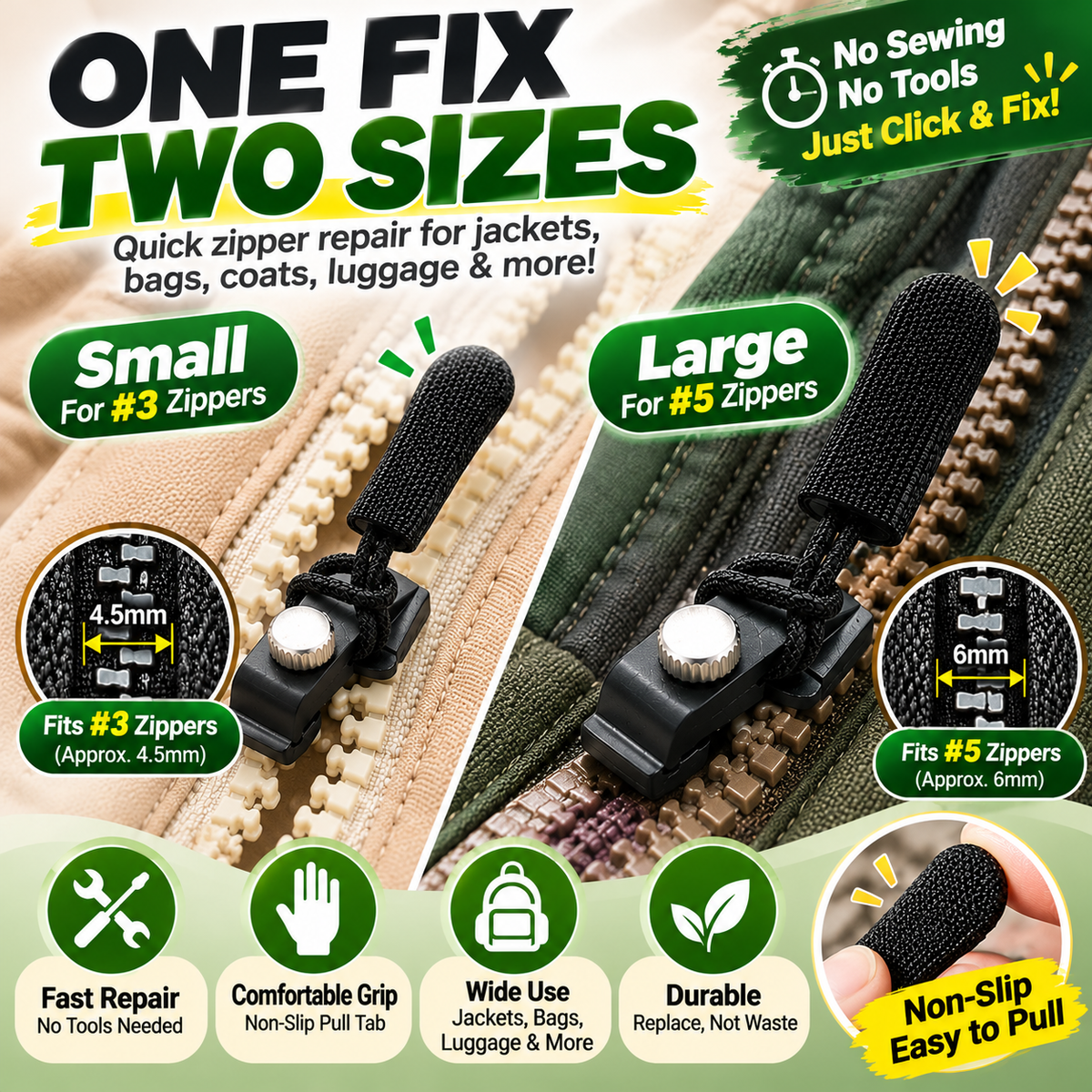 🔧 Zipper Pull Replacement Kit – Fix Broken Zipper Tabs in Minutes ✨