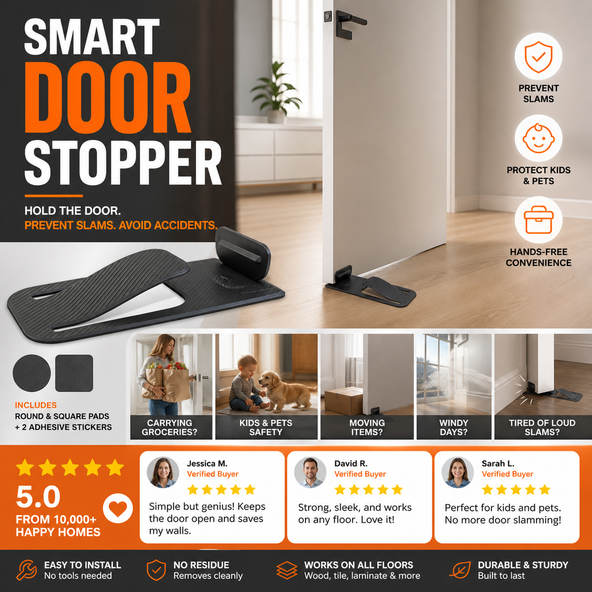 🚪 2-Pack Door Stopper Protector – No-Drill, Easy Door Holder 🏠✨