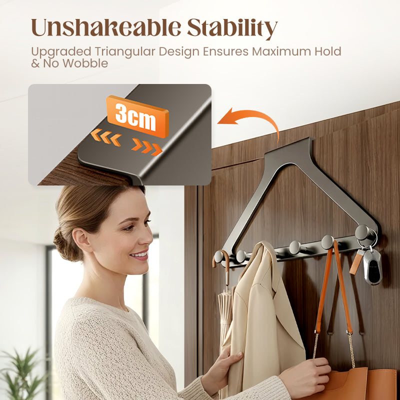 6-Hook Over-the-Door Rack, No Drilling | Heavy-Duty Carbon Steel, Tool-Free Installation & Instant Space Saving