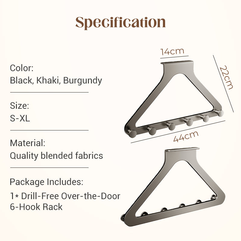 6-Hook Over-the-Door Rack, No Drilling | Heavy-Duty Carbon Steel, Tool-Free Installation & Instant Space Saving