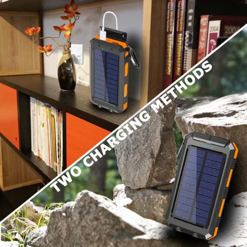 🔦 Portable Solar Power Bank – Solar Charging, Dual LED Lights, Outdoor Ready ✨