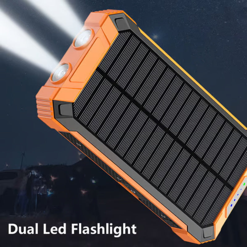 🔦 Portable Solar Power Bank – Solar Charging, Dual LED Lights, Outdoor Ready ✨