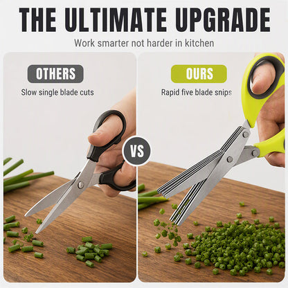 🔥 Multi-Layer Stainless Steel Kitchen Scissors – 5-Blade Herb Cutter with Ergonomic Handle – Ideal for Herbs, Scallions & Fresh Garnishes ✂️🌿