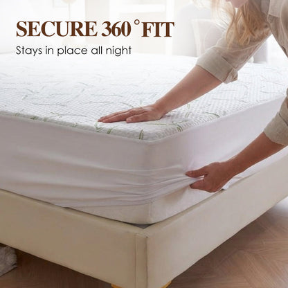 🌿 Waterproof Bamboo Fiber Mattress Protector – Breathable, Anti-Mite TPU – 360° Fitted Sheet for Peaceful Nights 💤