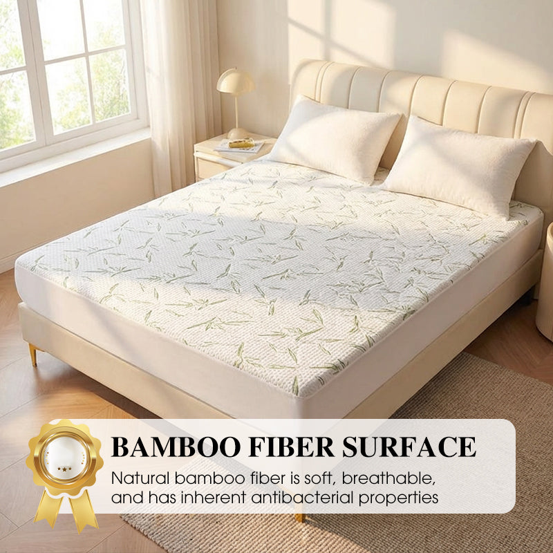 🌿 Waterproof Bamboo Fiber Mattress Protector – Breathable, Anti-Mite TPU – 360° Fitted Sheet for Peaceful Nights 💤