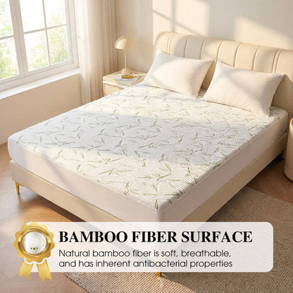 🌿 Waterproof Bamboo Fiber Mattress Protector – Breathable, Anti-Mite TPU – 360° Fitted Sheet for Peaceful Nights 💤