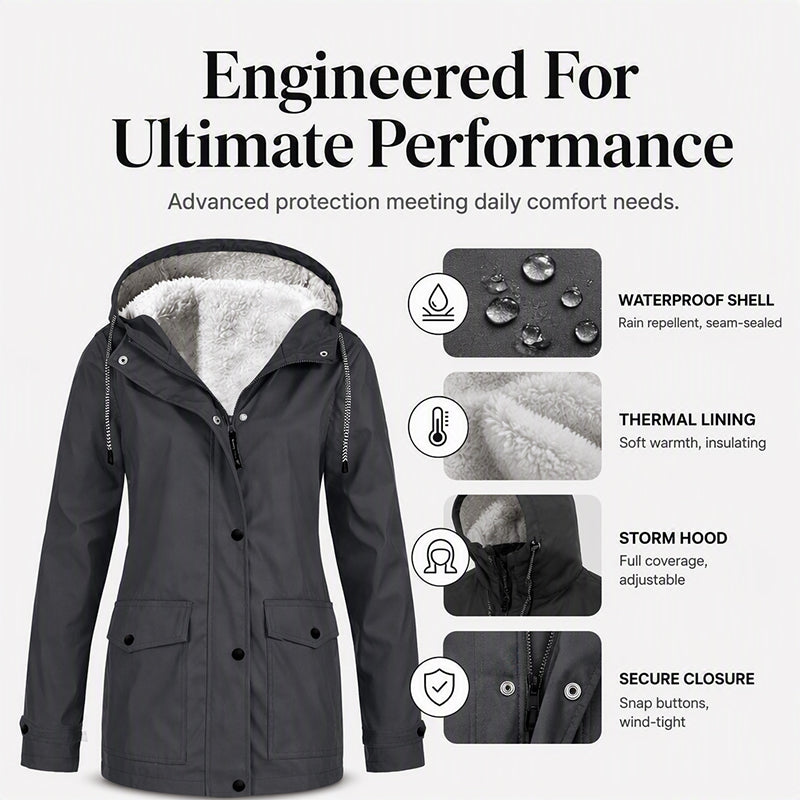 🏔️❄️Seasonal Sale💦Women's Plush-Lined Windproof Hooded Jacket