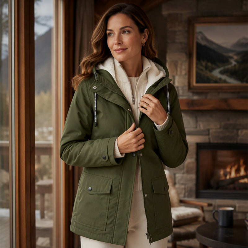 🏔️❄️Seasonal Sale💦Women's Plush-Lined Windproof Hooded Jacket