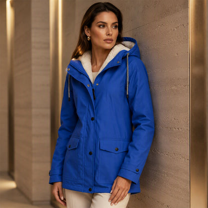🏔️❄️Seasonal Sale💦Women's Plush-Lined Windproof Hooded Jacket
