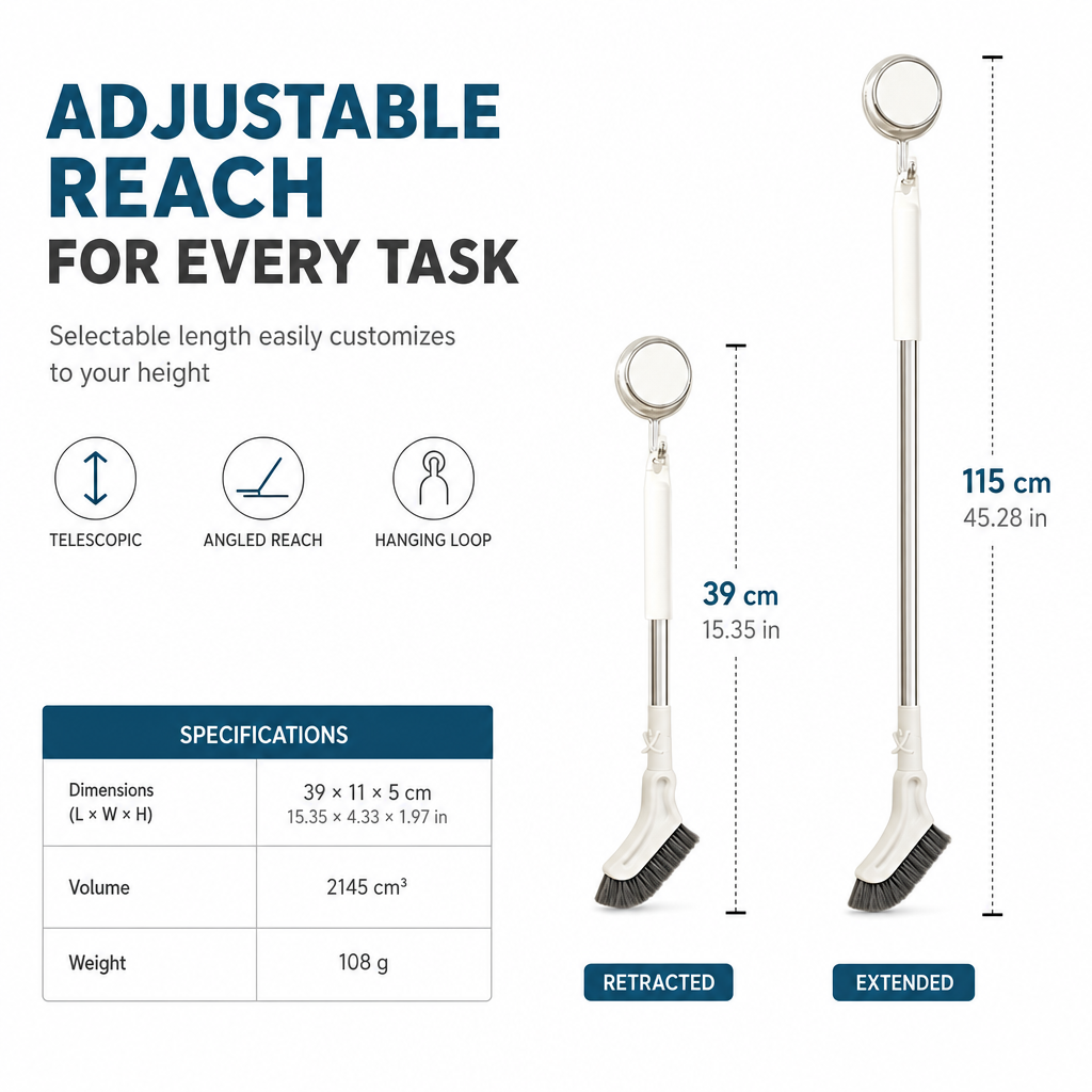 🔥✨ Telescopic Stainless Steel Crevice Brush🧹🇬🇧Adjustable Long Handle for Bathroom Gaps & Tight Spaces ✅ Stainless Steel ✅ Adjustable Length  ✅Stiff Bristles