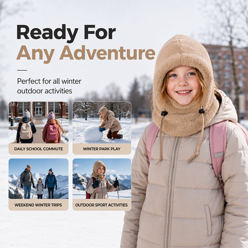 🖤Black Friday!!!💥Sale: 50% OFF💥♟️Kids Fleece Balaclava Hat, Windproof Thermal One Piece Hood Scarf, Adjustable Drawstring Full Face Neck Warmer for Boys Girls, Winter Outdoor Ski Cycling Hat