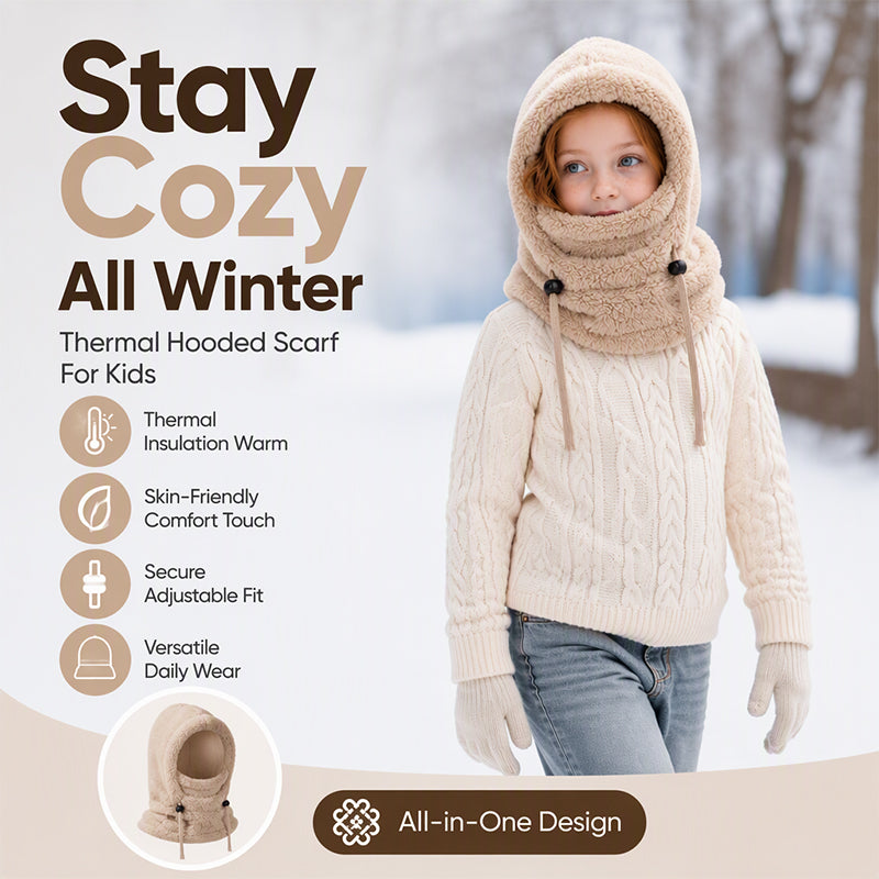 🖤Black Friday!!!💥Sale: 50% OFF💥♟️Kids Fleece Balaclava Hat, Windproof Thermal One Piece Hood Scarf, Adjustable Drawstring Full Face Neck Warmer for Boys Girls, Winter Outdoor Ski Cycling Hat