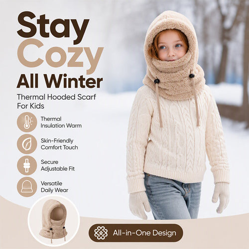 🖤Black Friday!!!💥Sale: 50% OFF💥♟️Kids Fleece Balaclava Hat, Windproof Thermal One Piece Hood Scarf, Adjustable Drawstring Full Face Neck Warmer for Boys Girls, Winter Outdoor Ski Cycling Hat
