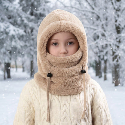 🖤Black Friday!!!💥Sale: 50% OFF💥♟️Kids Fleece Balaclava Hat, Windproof Thermal One Piece Hood Scarf, Adjustable Drawstring Full Face Neck Warmer for Boys Girls, Winter Outdoor Ski Cycling Hat