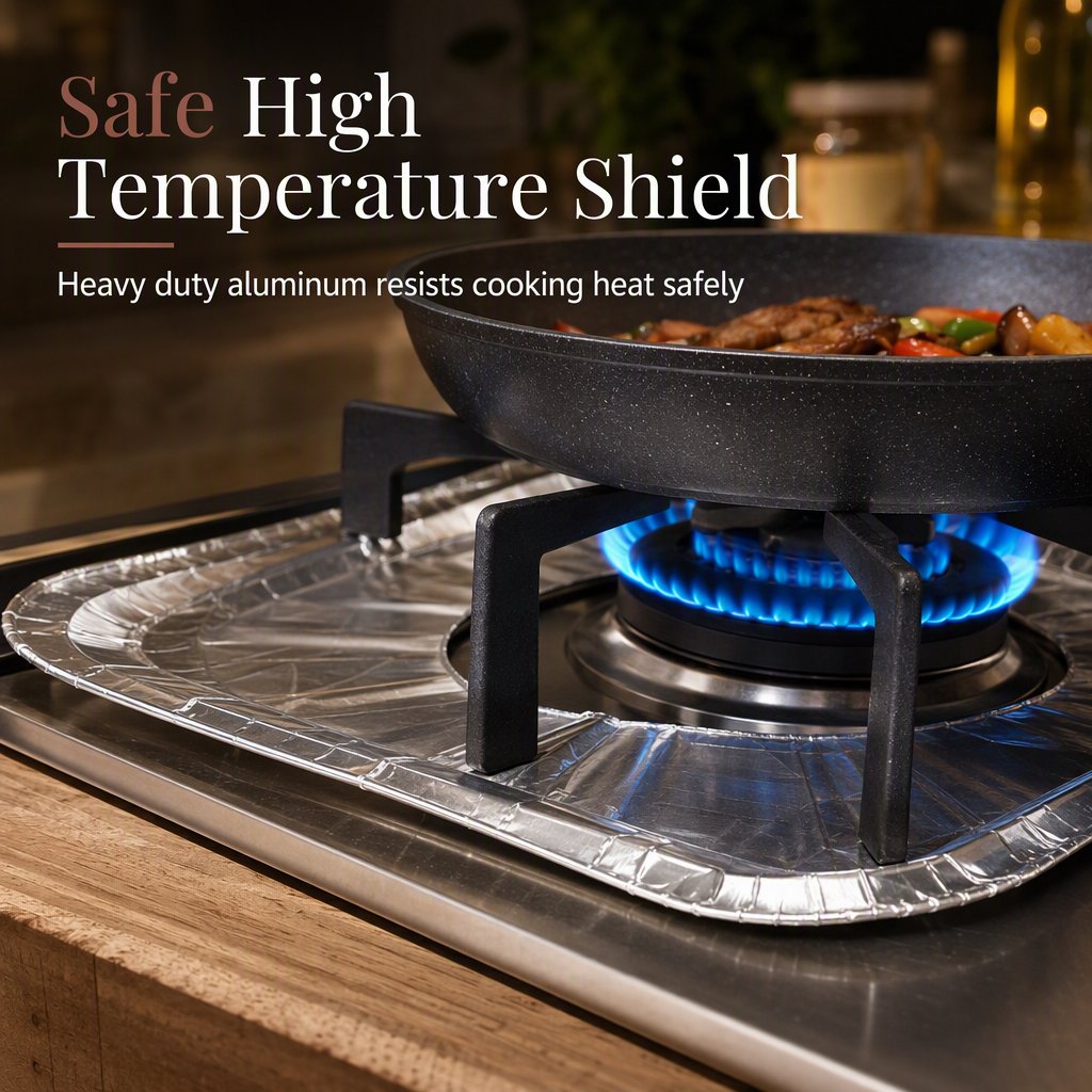 10-Pack Heavy-Duty Foil Gas Stove Burner Liners – Keep Your Hob Clean & Protected with Deep Well Spill Capture 🍳