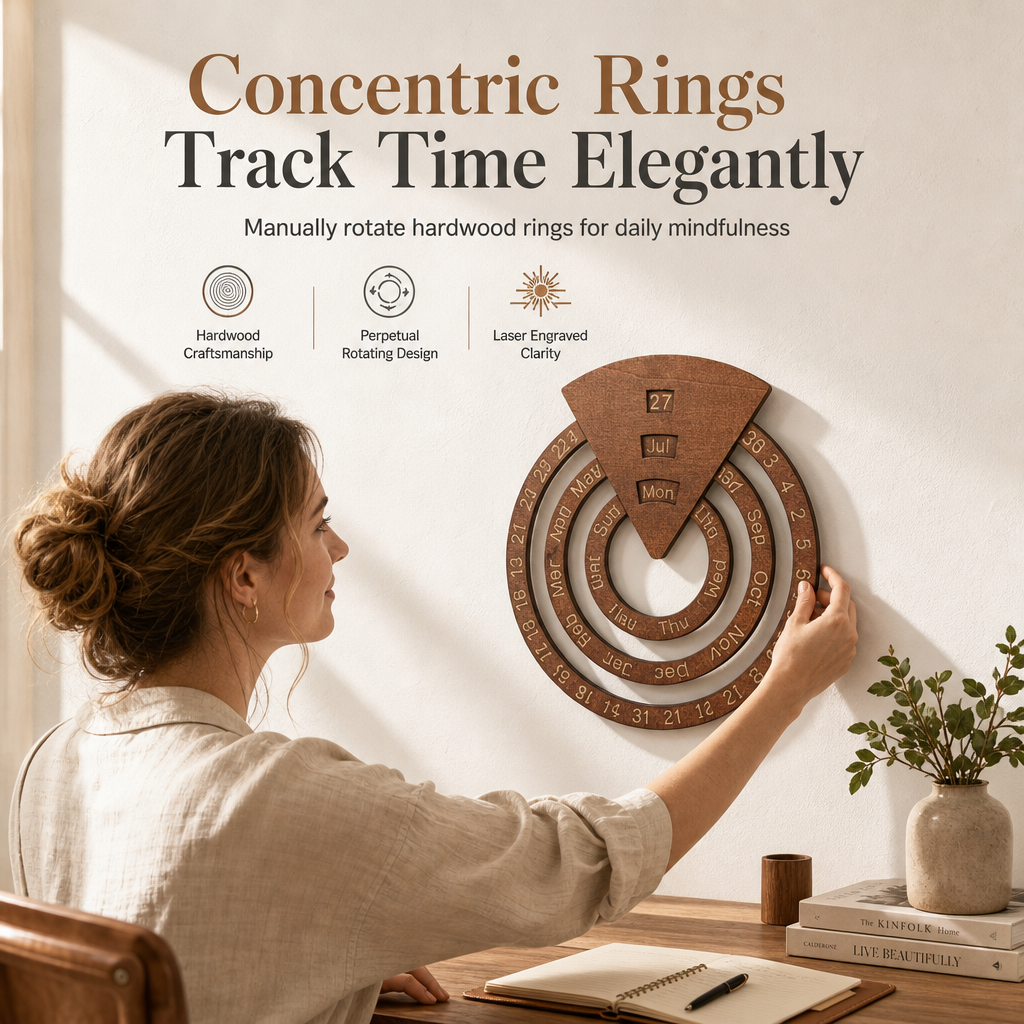 ⏰Circular Wooden Rotating Perpetual Calendar🪵📅
