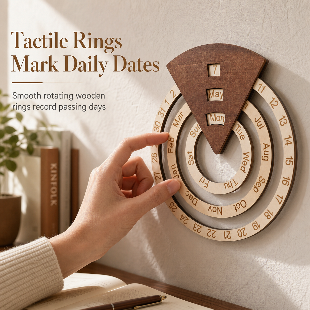 ⏰Circular Wooden Rotating Perpetual Calendar🪵📅