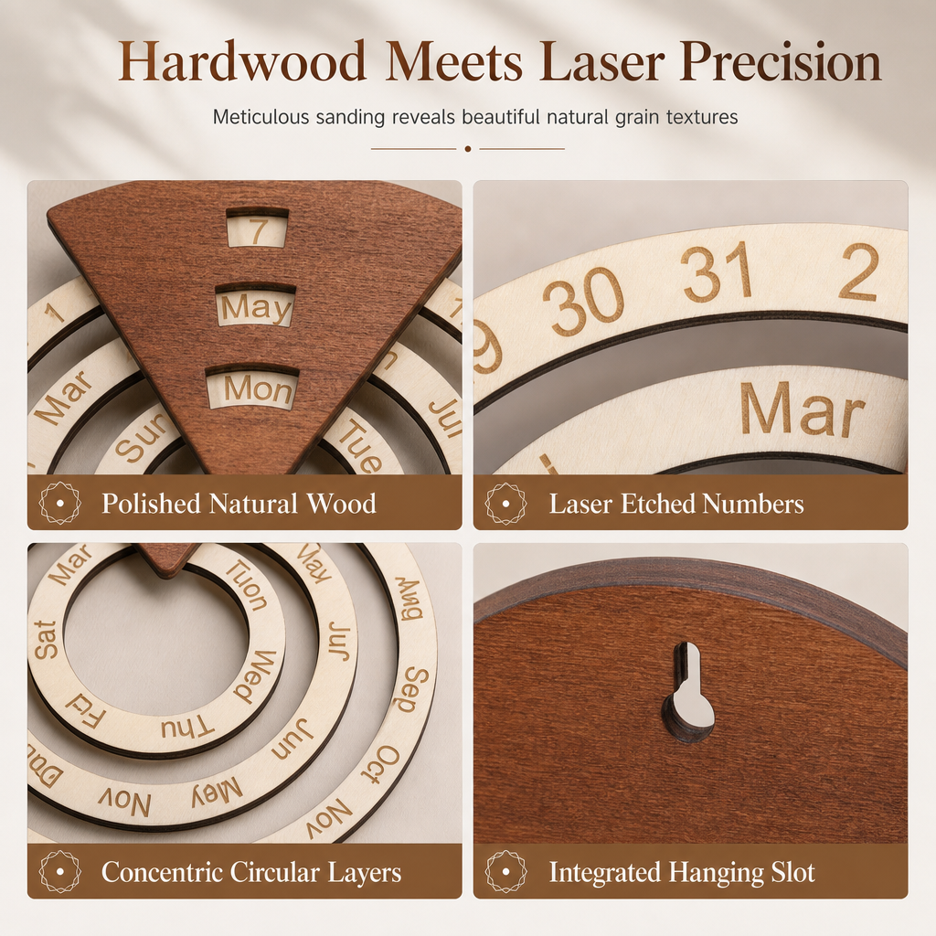 ⏰Circular Wooden Rotating Perpetual Calendar🪵📅