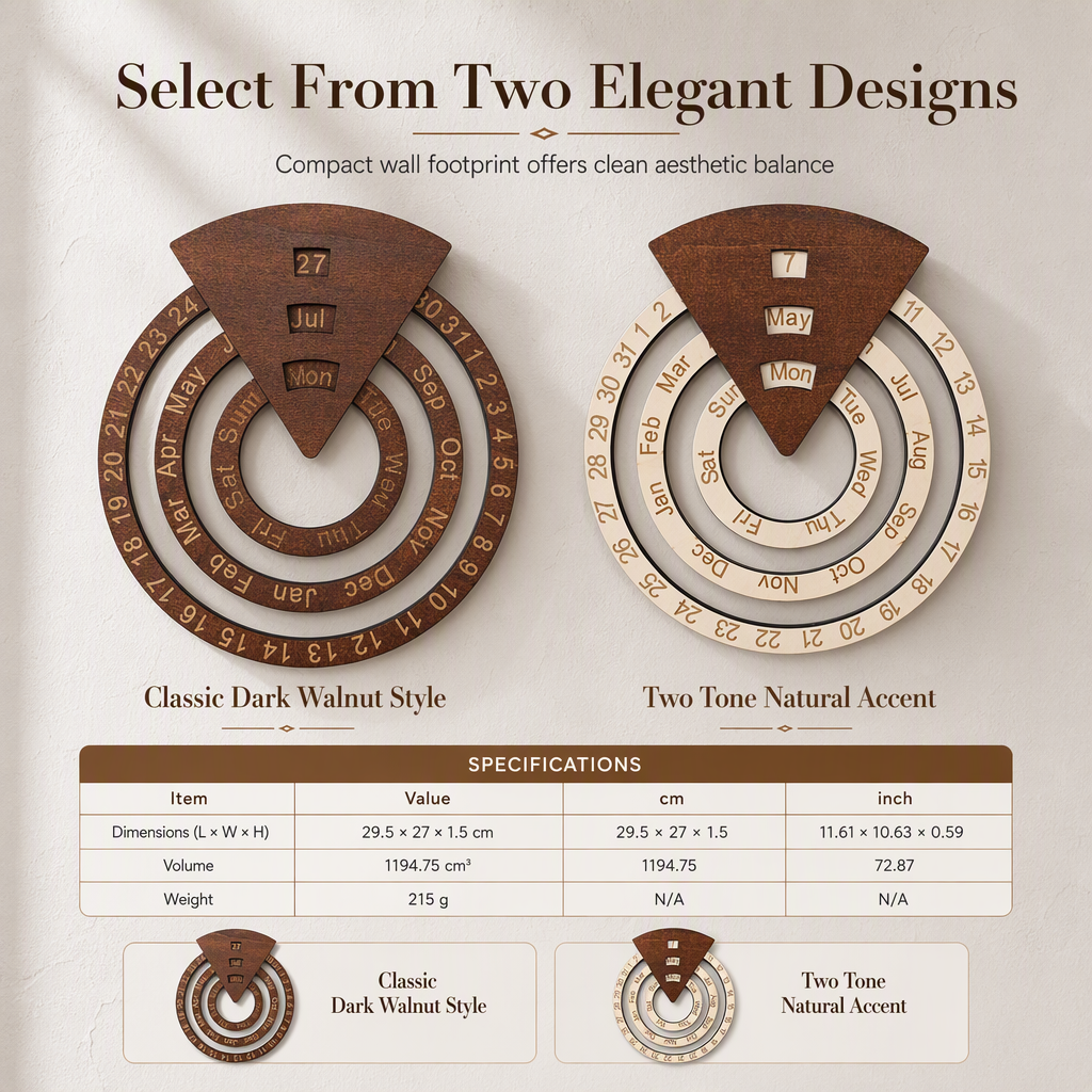 ⏰Circular Wooden Rotating Perpetual Calendar🪵📅