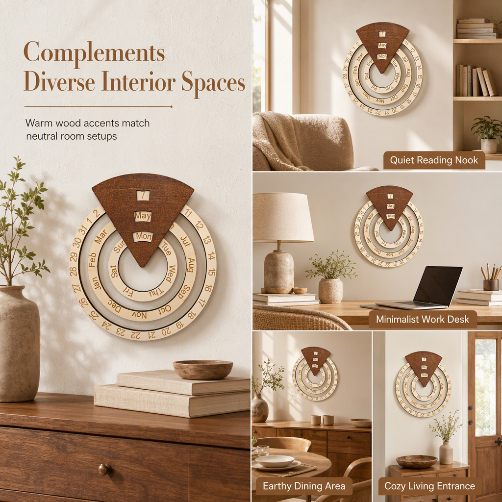 ⏰Circular Wooden Rotating Perpetual Calendar🪵📅