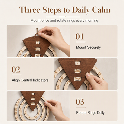 ⏰Circular Wooden Rotating Perpetual Calendar🪵📅