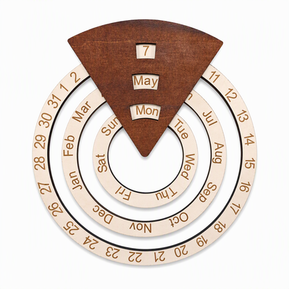⏰Circular Wooden Rotating Perpetual Calendar🪵📅