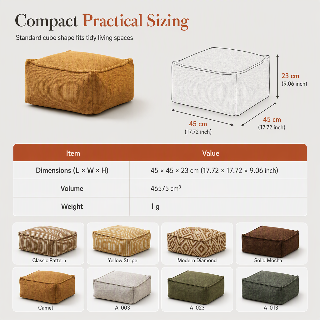 ⏰Storage Stool Cover: Fill with Clothes, 100kg Support, Wide Zipper, Washable, 45x45x23cm