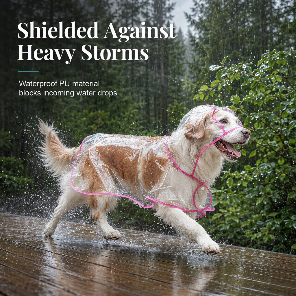🌧️🐾 Transparent Waterproof Dog Raincoat – Clear Hood, Adjustable Fit, Multi-size 🐶