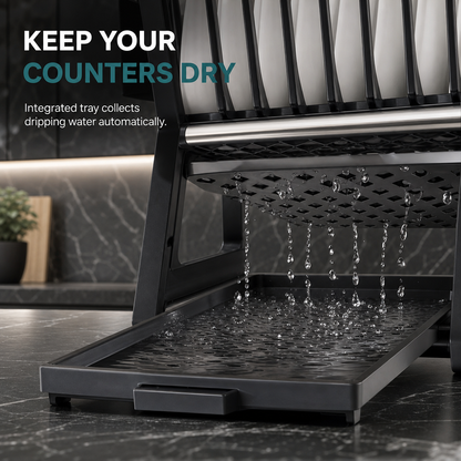 ⏰ Multi-Layer Steel Dish Drying Rack – Vertical Storage, Drip Tray, Tool-Free Install ✨