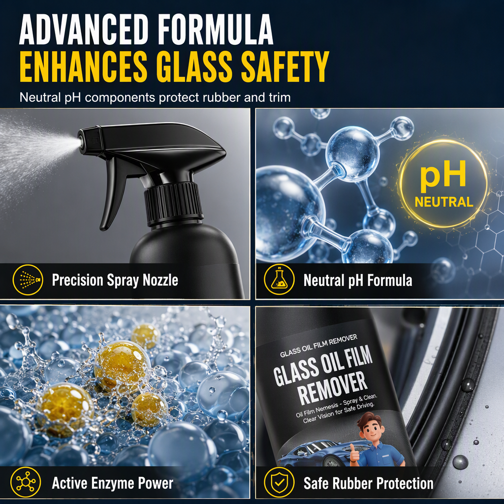 🚗 💧 Windshield Oil-Film Remover Spray 300ml – Degreases & clears glare ✨