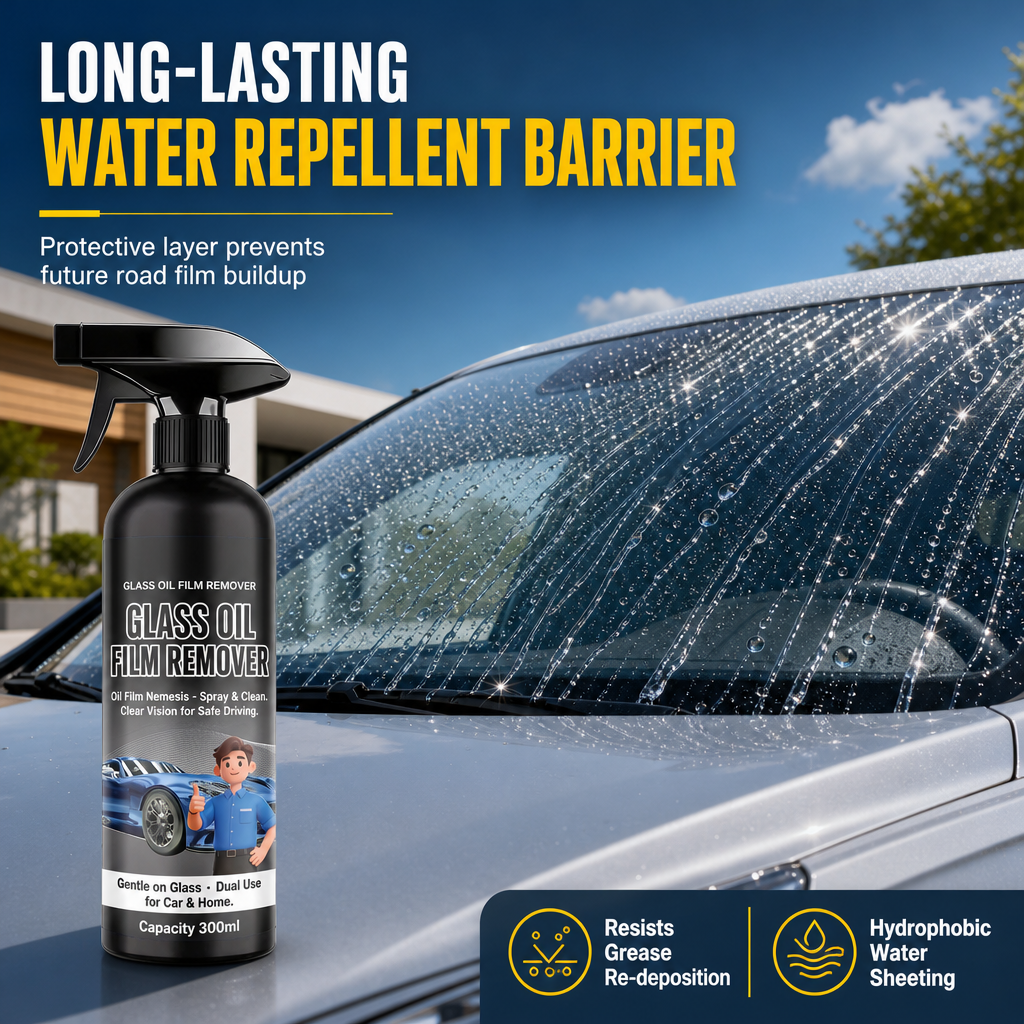 🚗 💧 Windshield Oil-Film Remover Spray 300ml – Degreases & clears glare ✨