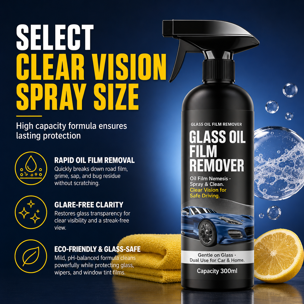 🚗 💧 Windshield Oil-Film Remover Spray 300ml – Degreases & clears glare ✨