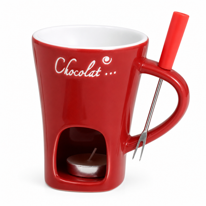 🍪Ceramic Chocolate and Cheese Fondue Melter Mug with Fork☕