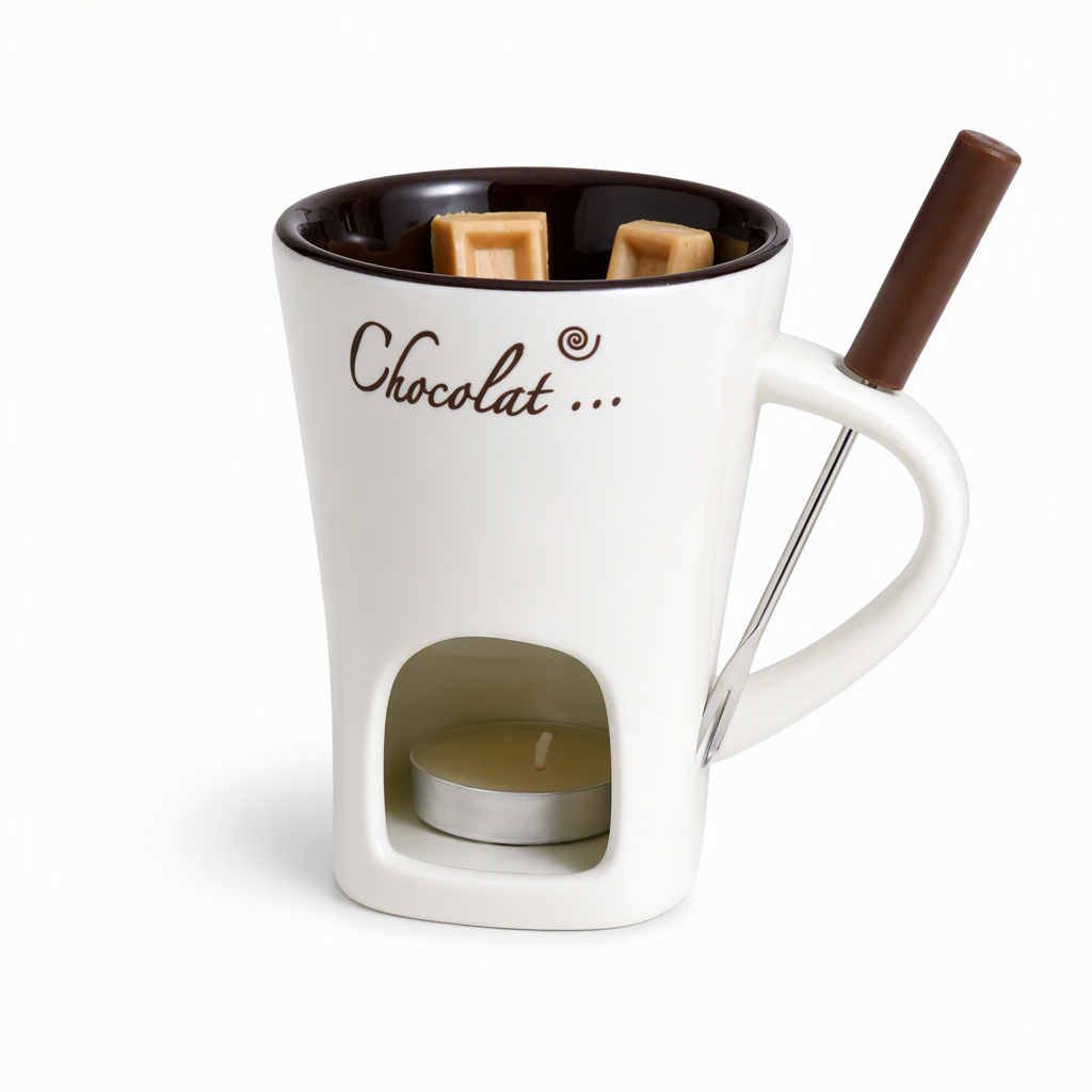 🍪Ceramic Chocolate and Cheese Fondue Melter Mug with Fork☕