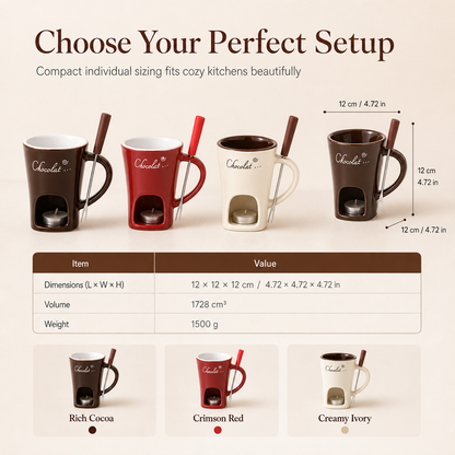 🍪Ceramic Chocolate and Cheese Fondue Melter Mug with Fork☕