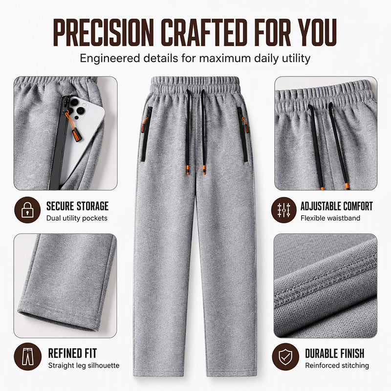 👖Men's Winter Thermal Sweatpants, Thick Fleece Lined Casual Trousers with Secure Zip Pockets
