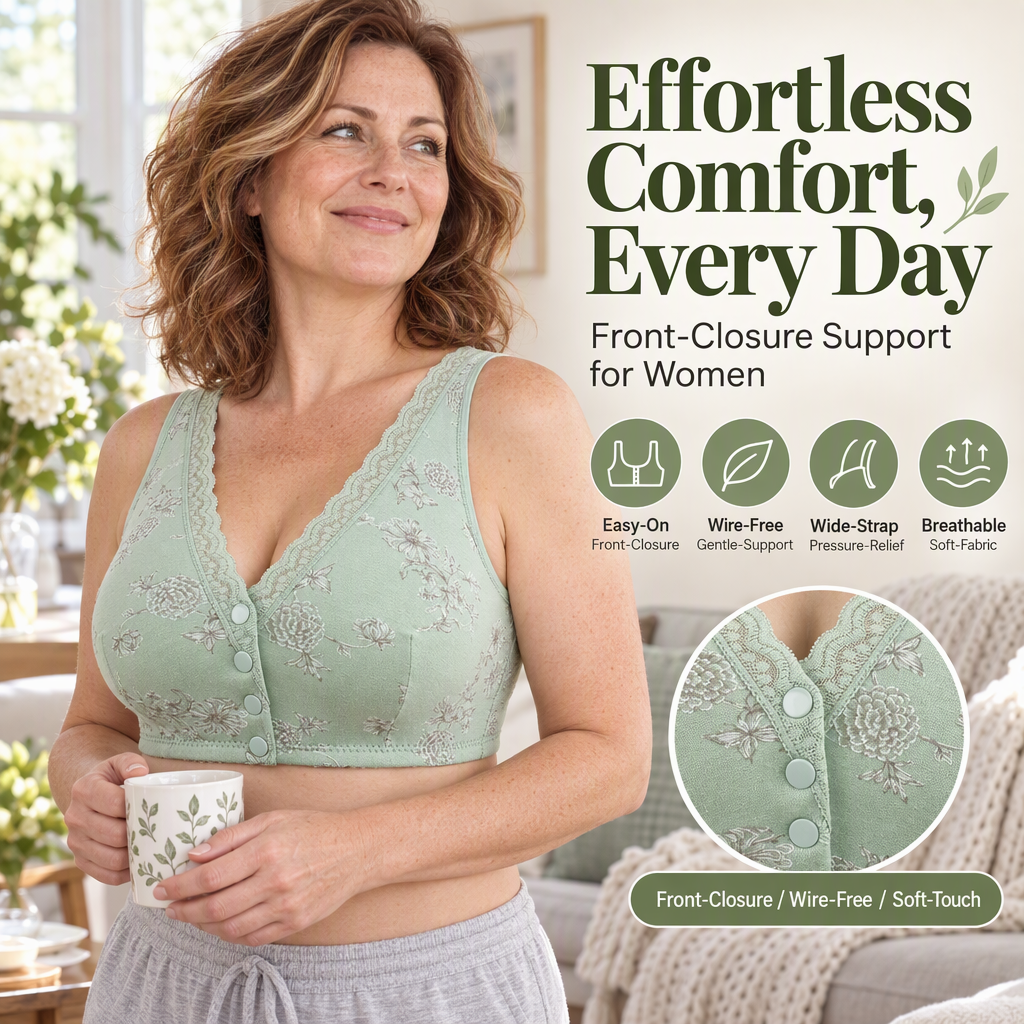 🔥LIMITED SALE!!👙🥰Women's Plus Size Front Button Floral Print Wireless Bra