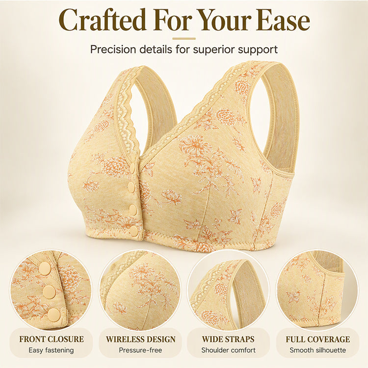 🔥LIMITED SALE!!👙🥰Women's Plus Size Front Button Floral Print Wireless Bra