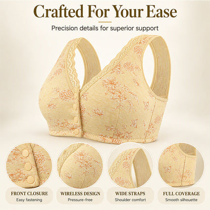 🔥LIMITED SALE!!👙🥰Women's Plus Size Front Button Floral Print Wireless Bra