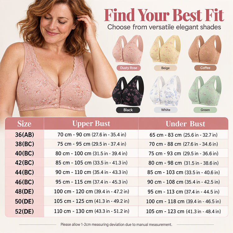 🔥LIMITED SALE!!👙🥰Women's Plus Size Front Button Floral Print Wireless Bra