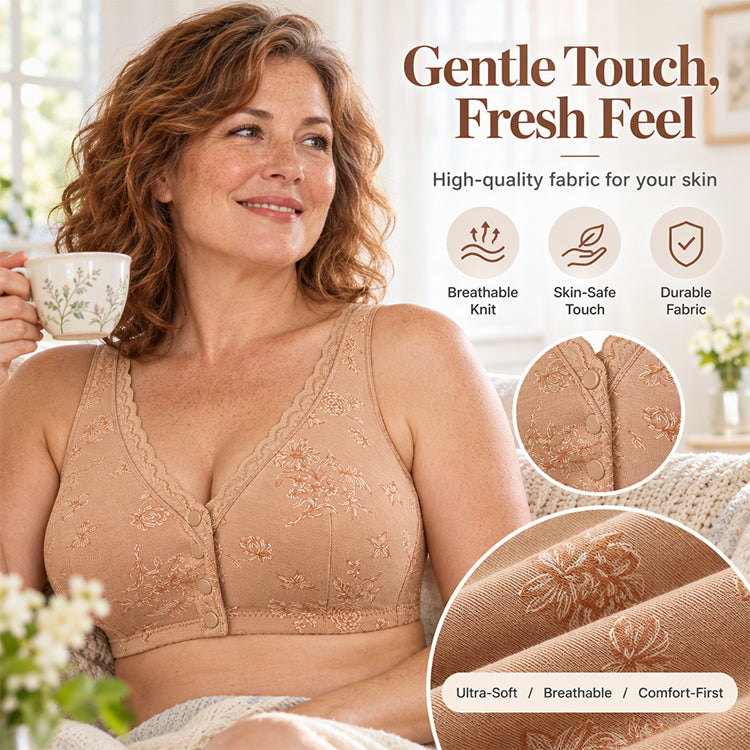 🔥LIMITED SALE!!👙🥰Women's Plus Size Front Button Floral Print Wireless Bra
