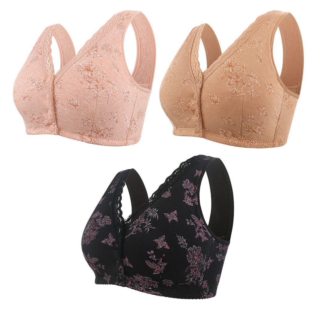 🔥LIMITED SALE!!👙🥰Women's Plus Size Front Button Floral Print Wireless Bra