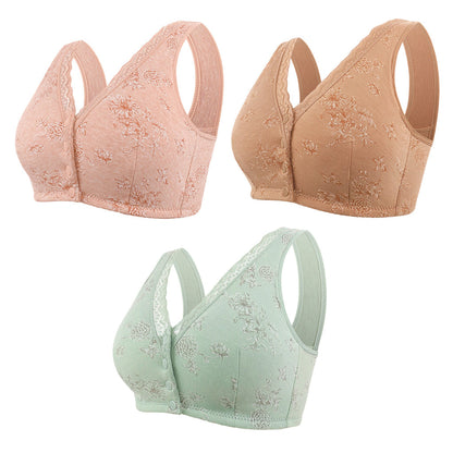 🔥LIMITED SALE!!👙🥰Women's Plus Size Front Button Floral Print Wireless Bra