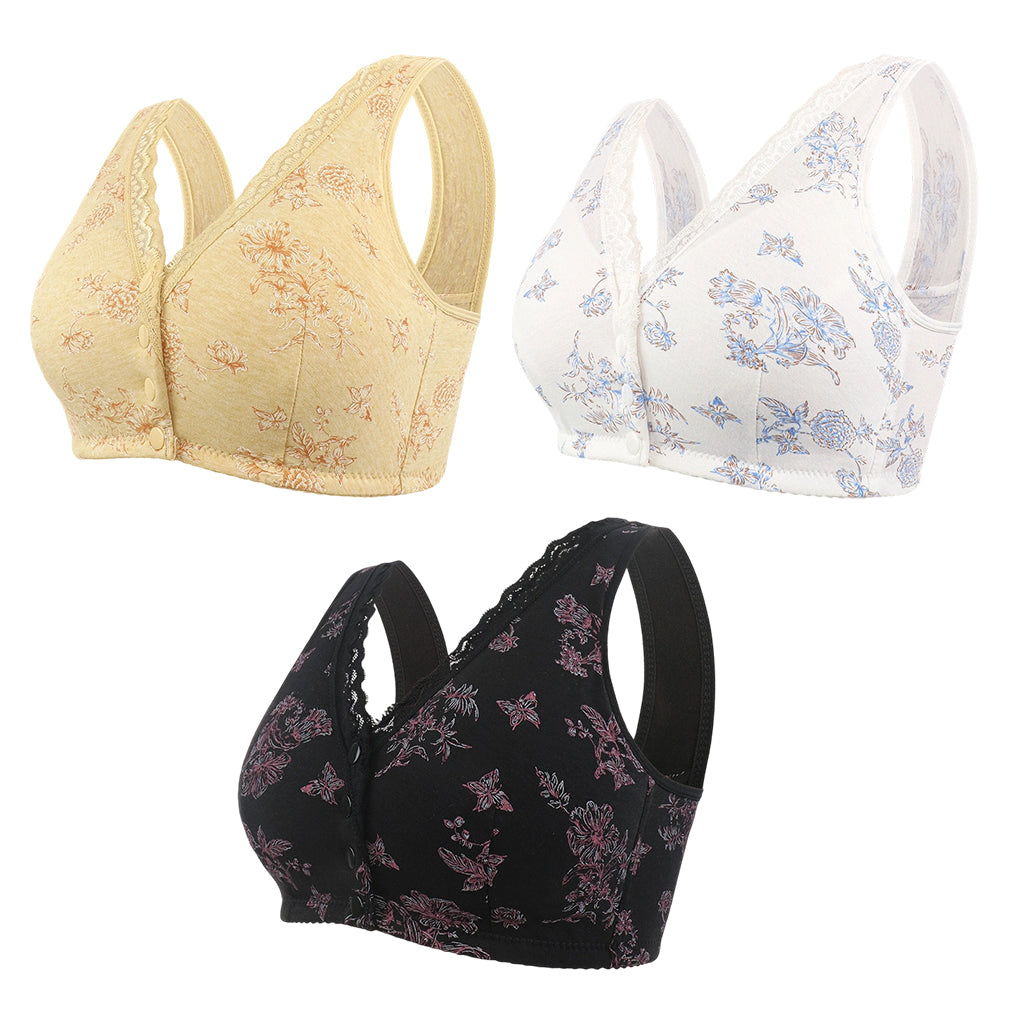 🔥LIMITED SALE!!👙🥰Women's Plus Size Front Button Floral Print Wireless Bra