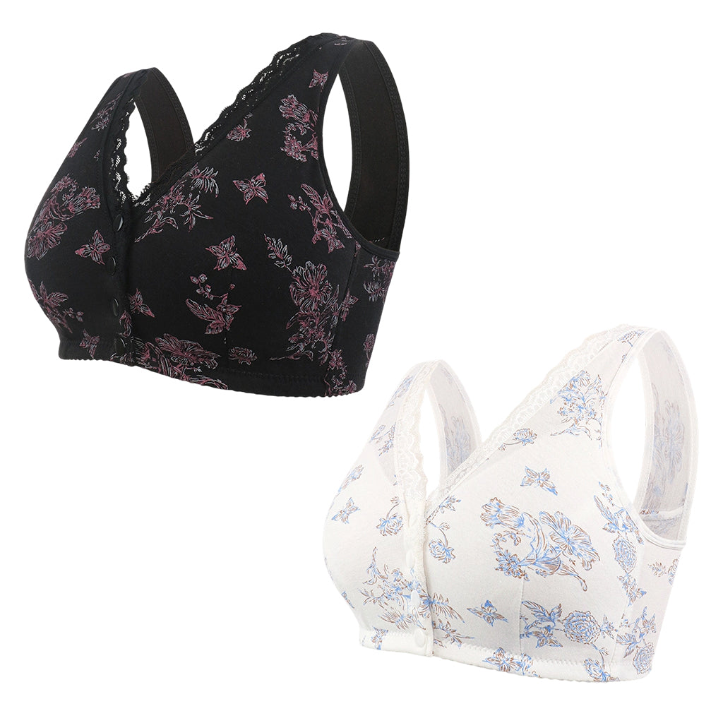 🔥LIMITED SALE!!👙🥰Women's Plus Size Front Button Floral Print Wireless Bra