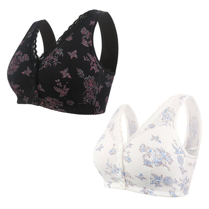 🔥LIMITED SALE!!👙🥰Women's Plus Size Front Button Floral Print Wireless Bra