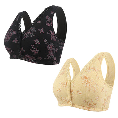 🔥LIMITED SALE!!👙🥰Women's Plus Size Front Button Floral Print Wireless Bra